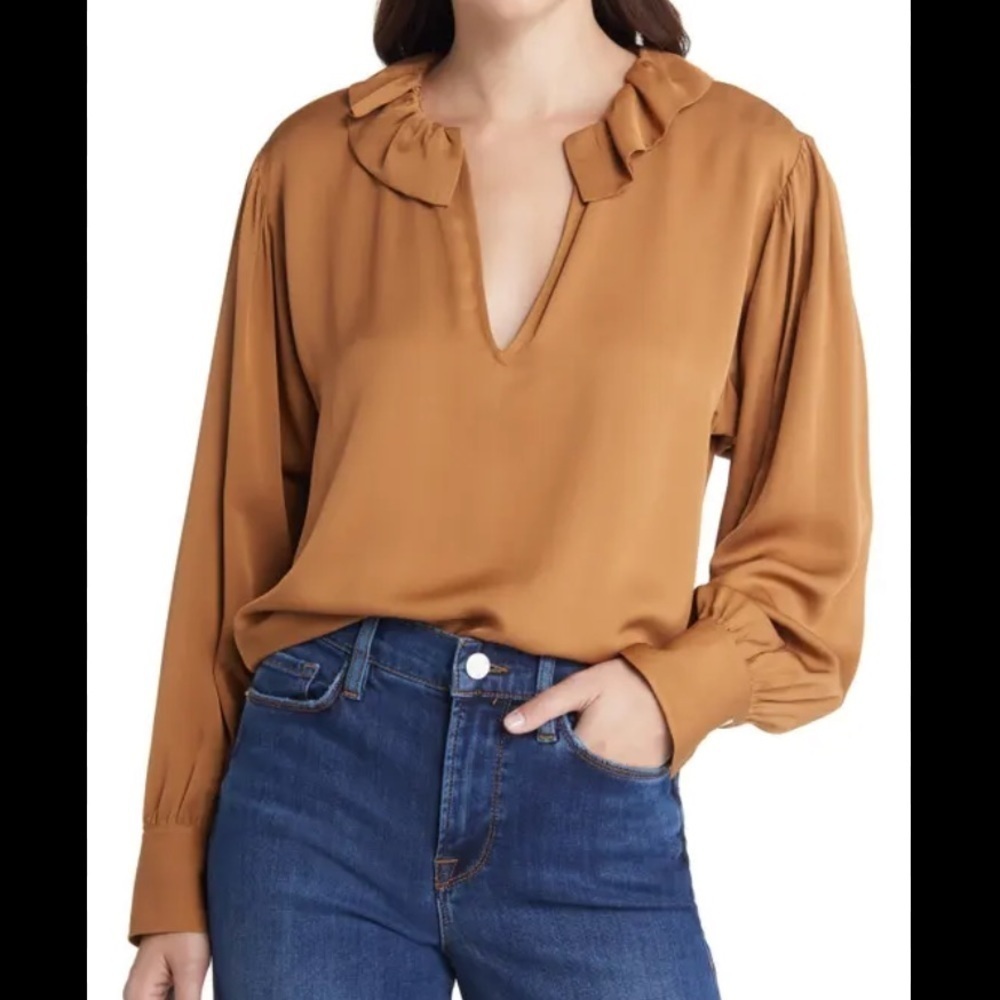 New - Frame 100% silk ruffle collar blouse - Picture 5 of 11